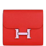 Hermes Constance Compact Wallet Rouge de Coeur Epsom Rose Sakura Enamel and Palladium Hardware