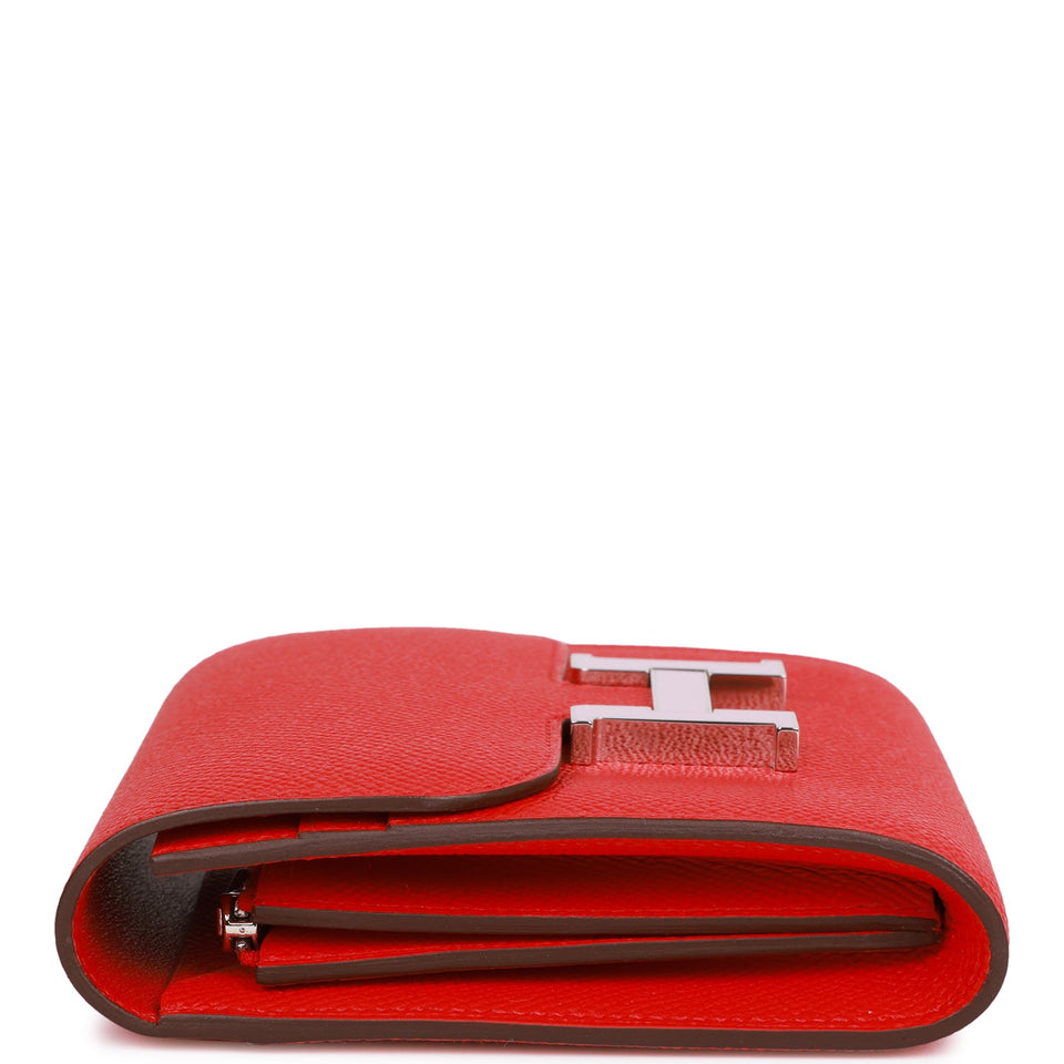 Hermes Constance Compact Wallet Rouge de Coeur Epsom Rose Sakura Enamel and Palladium Hardware