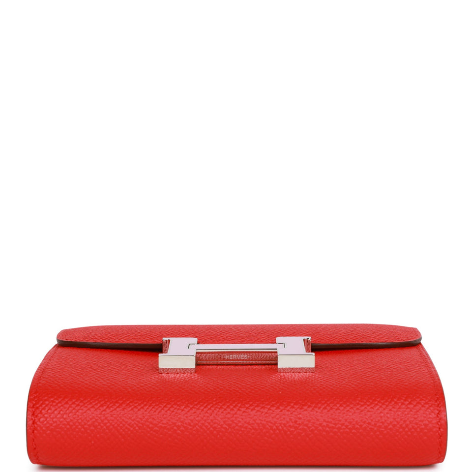 Hermes Constance Compact Wallet Rouge de Coeur Epsom Rose Sakura Enamel and Palladium Hardware