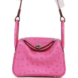 Hermes Mini Lindy Fuchsia Ostrich Palladium Hardware