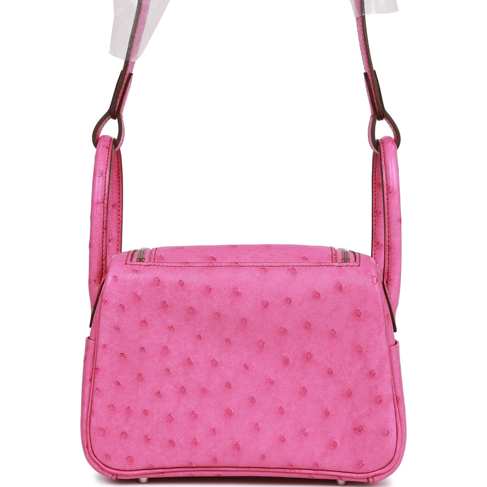 Hermes Mini Lindy Fuchsia Ostrich Palladium Hardware