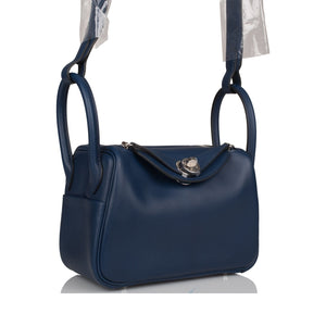 Hermes Mini Lindy Bleu Navy Verso Swift Palladium Hardware