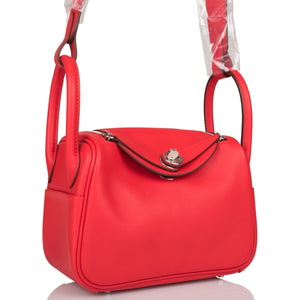 Hermes Mini Lindy Rouge de Coeur Swift Palladium Hardware