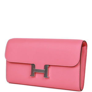 Hermes Constance Wallet To Go Rose Azalee Evercolor Palladium Hardware