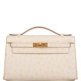 Hermes Kelly Pochette Beton Ostrich Gold Hardware