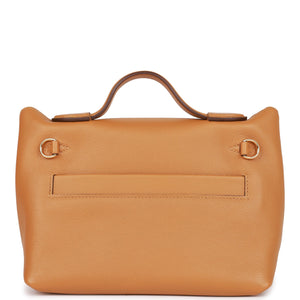 Hermes Mini 24/24 Bag Caramel Evercolor and Sesame Swift Verso Gold Hardware