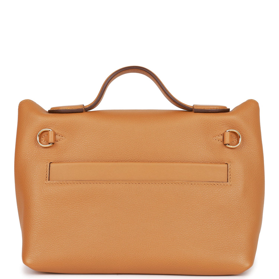 Hermes Mini 24/24 Bag Caramel Evercolor and Sesame Swift Verso Gold Hardware