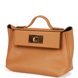 Hermes Mini 24/24 Bag Caramel Evercolor and Sesame Swift Verso Gold Hardware