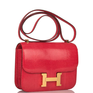 Hermes Mini Constance 18 Rouge Exotique Lizard Niloticus Gold Hardware