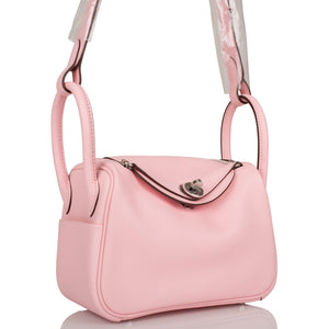 Hermes Mini Lindy Rose Sakura Swift Palladium Hardware