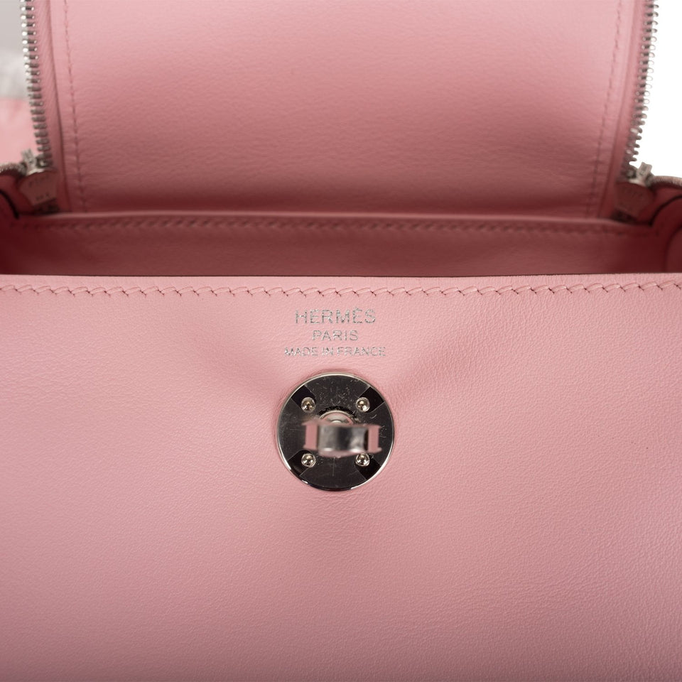 Hermes Mini Lindy Rose Sakura Swift Palladium Hardware