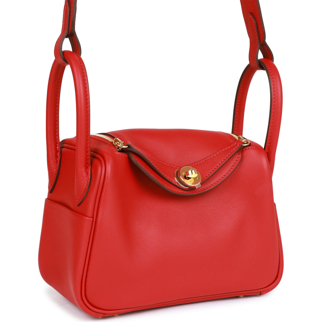 Hermes Mini Lindy Rouge Piment Swift Gold Hardware