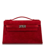 Hermes Kelly Pochette Rouge Vif Doblis Palladium Hardware