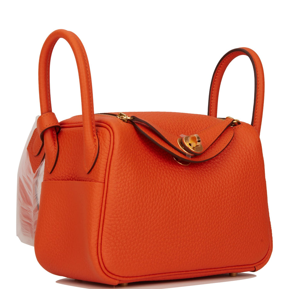 Hermes Mini Lindy Feu Clemence Gold Hardware