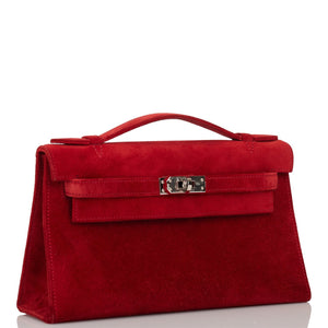 Hermes Kelly Pochette Rouge Vif Doblis Palladium Hardware