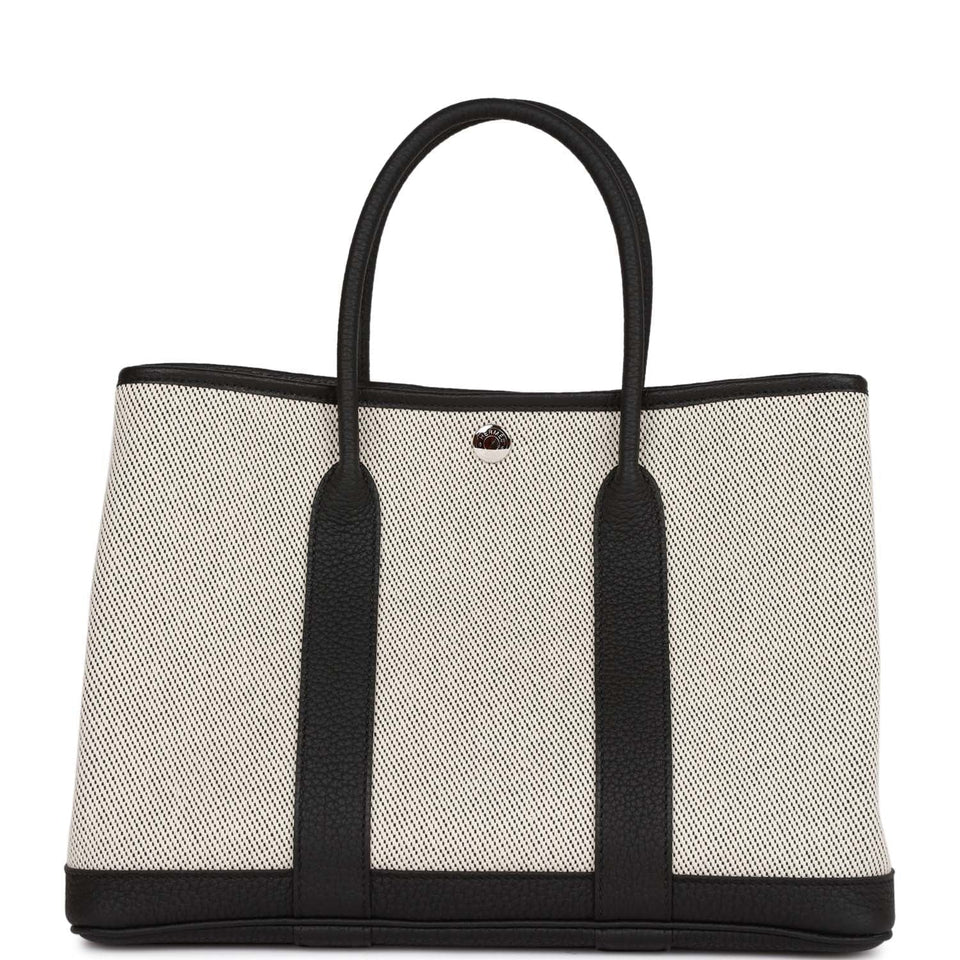 Hermes Garden Party 30 Ecru Toile and Black Negonda Palladium Hardware