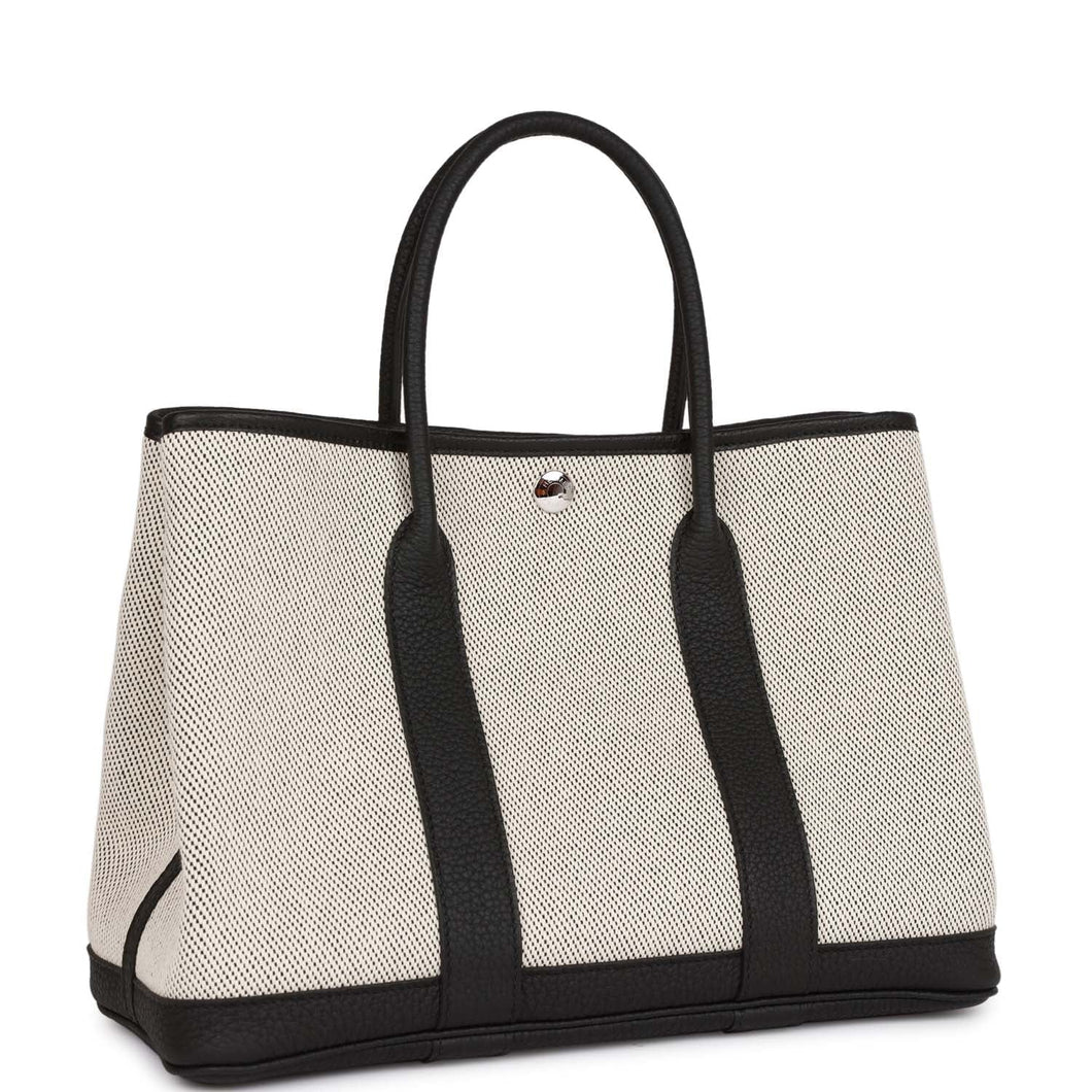 Hermes Garden Party 30 Ecru Toile and Black Negonda Palladium Hardware