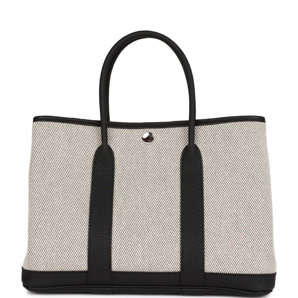 Hermes Garden Party 30 Ecru Toile and Black Negonda Palladium Hardware