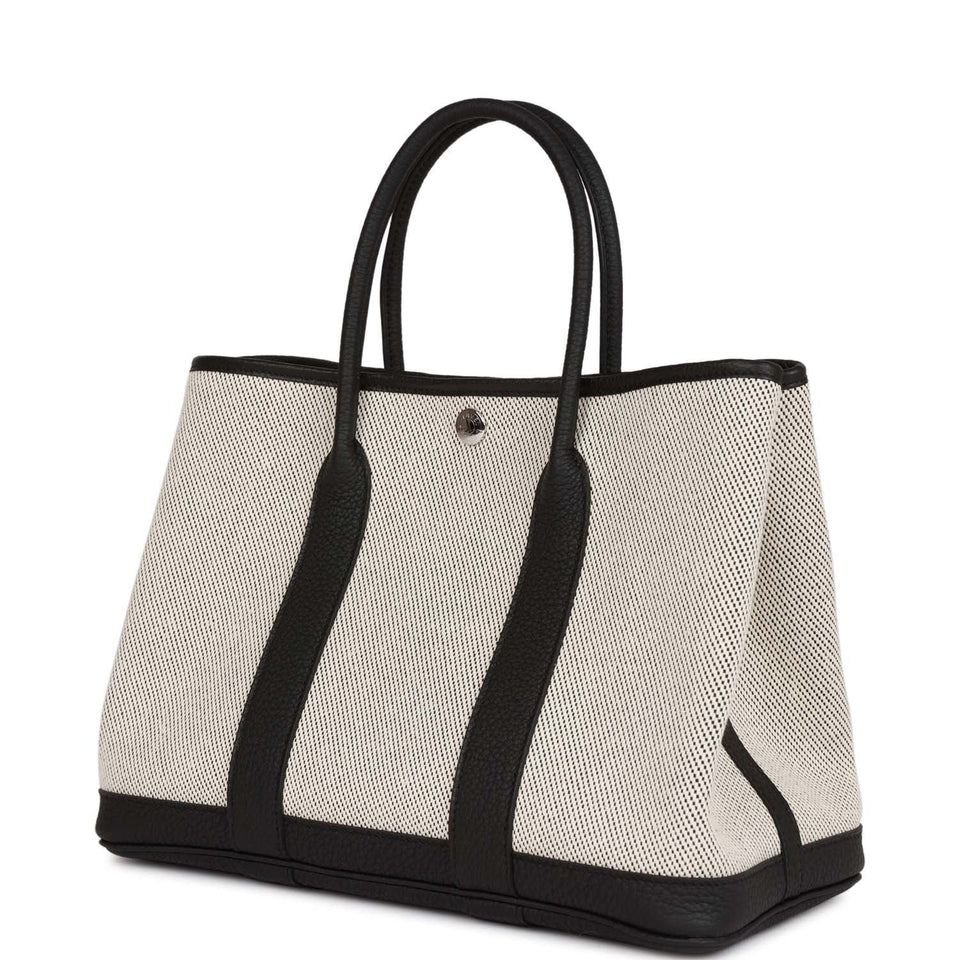 Hermes Garden Party 30 Ecru Toile and Black Negonda Palladium Hardware
