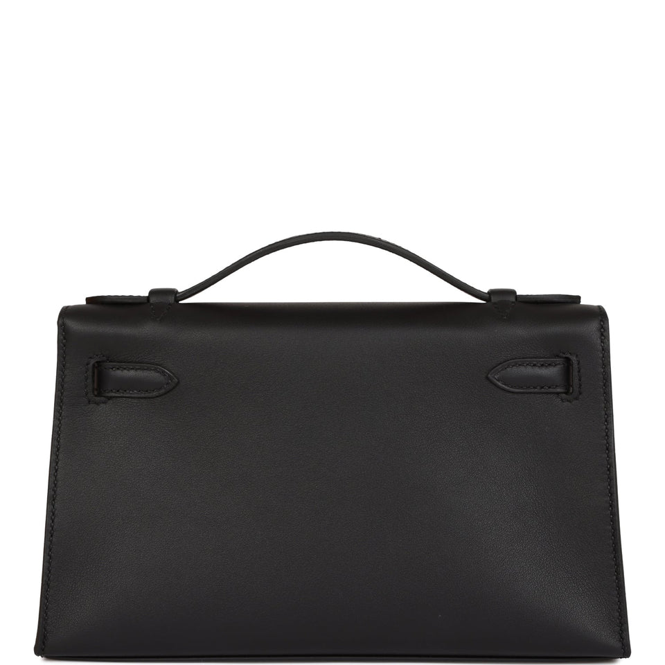 Hermes Kelly Pochette Black Swift Palladium Hardware