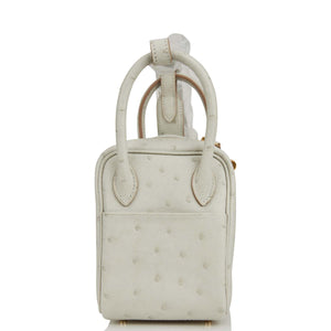 Hermes Mini Lindy Gris Perle Ostrich Gold Hardware