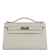 Hermes Kelly Pochette Gris Perle Ostrich Palladium Hardware