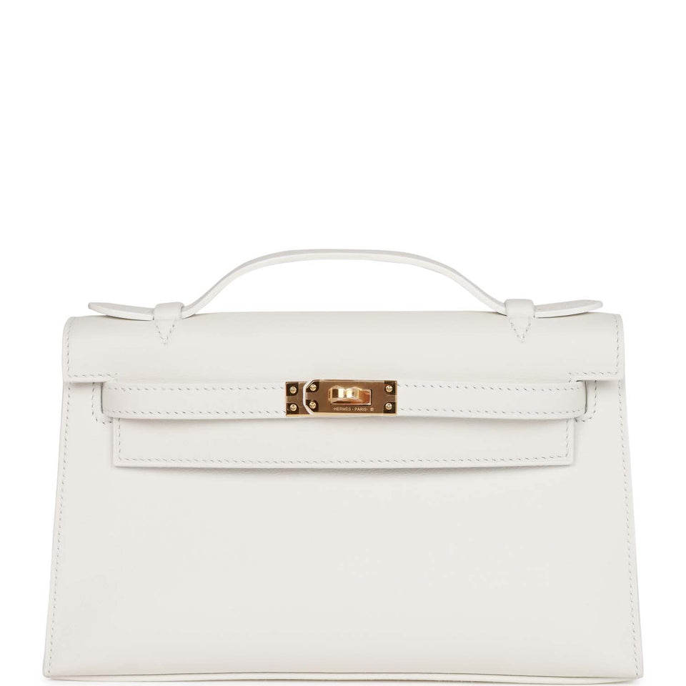 Hermes Kelly Pochette White Swift Gold Hardware