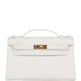 Hermes Kelly Pochette White Swift Gold Hardware