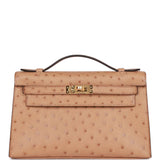 Hermes Kelly Pochette Chai Ostrich Gold Hardware