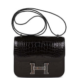 Hermes Constance 18 Black Shiny Alligator Palladium Tiger's Eye Hardware