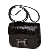 Hermes Constance 18 Black Shiny Alligator Palladium Tiger's Eye Hardware
