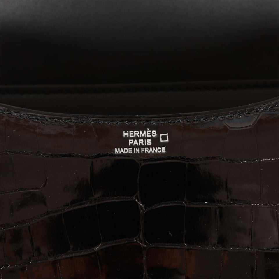 Hermes Constance 18 Black Shiny Alligator Palladium Tiger's Eye Hardware