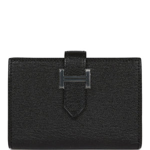 Hermes Bearn Card Holder Wallet Black Chevre Palladium Hardware