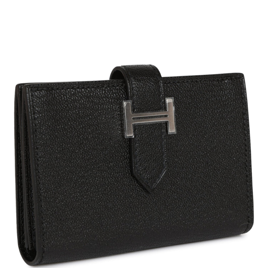 Hermes Bearn Card Holder Wallet Black Chevre Palladium Hardware