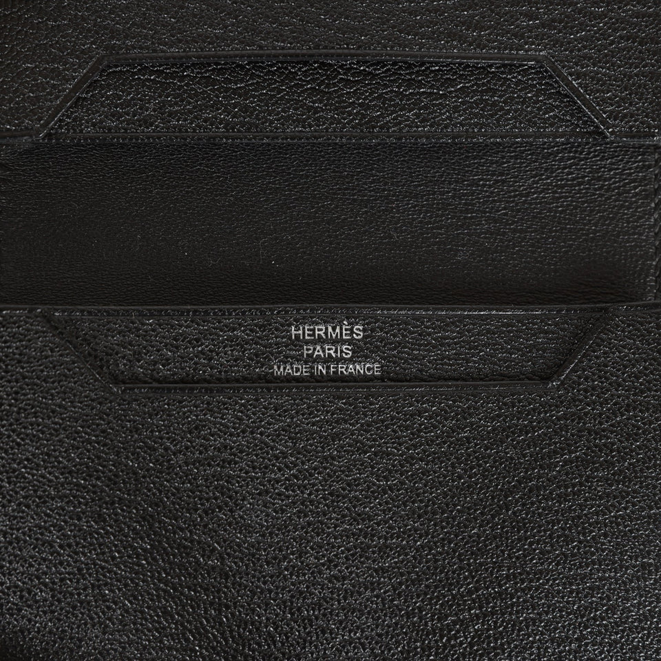 Hermes Bearn Card Holder Wallet Black Chevre Palladium Hardware