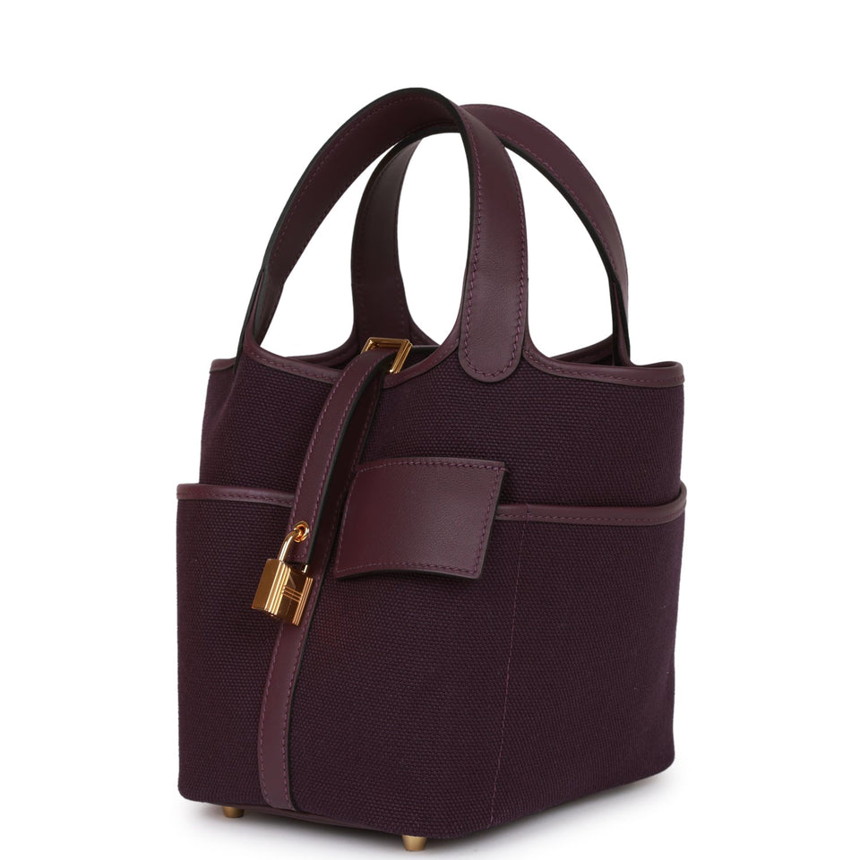 Hermes Picotin Cargo 18 Cassis Swift and Toile Canvas Gold Hardware