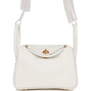 Hermes Mini Lindy White Swift Gold Hardware