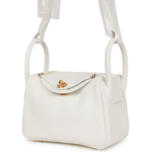 Hermes Mini Lindy White Swift Gold Hardware