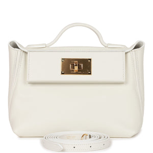 Hermes Mini 24/24 Bag White Evercolor and Swift Gold Hardware