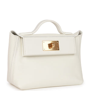 Hermes Mini 24/24 Bag White Evercolor and Swift Gold Hardware