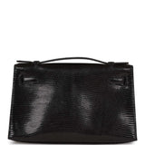 Hermes Kelly Pochette Black Lizard Ruthenium Hardware