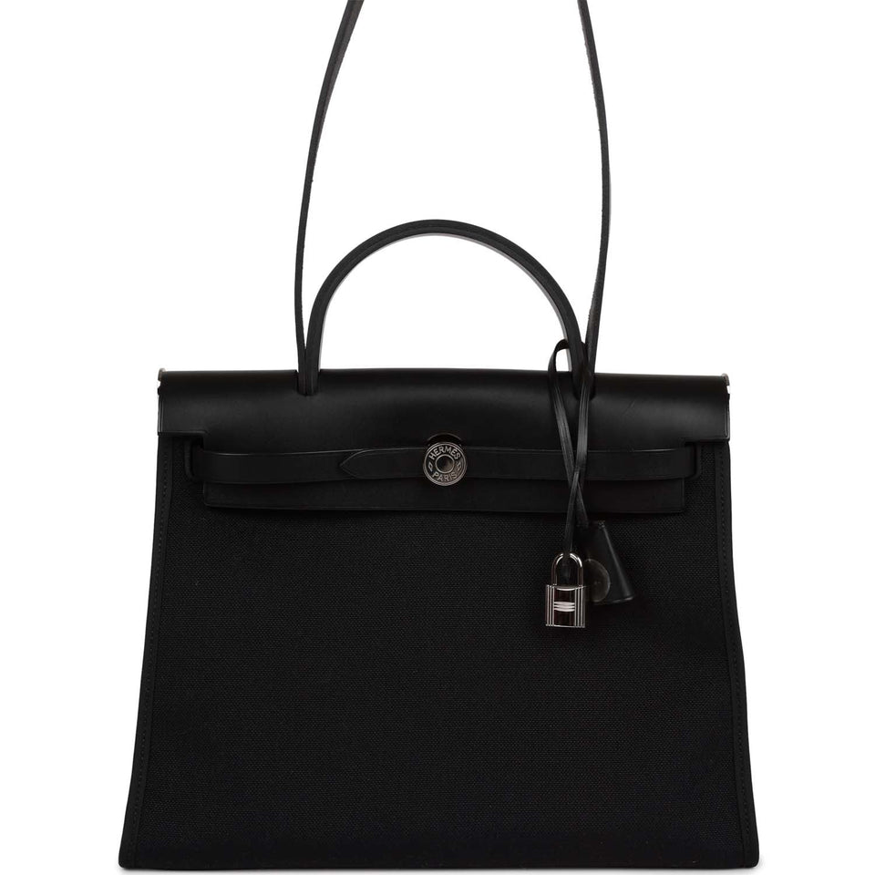 Hermes Herbag Zip PM 31 Black Toile H Berline Hunter Palladium Hardware