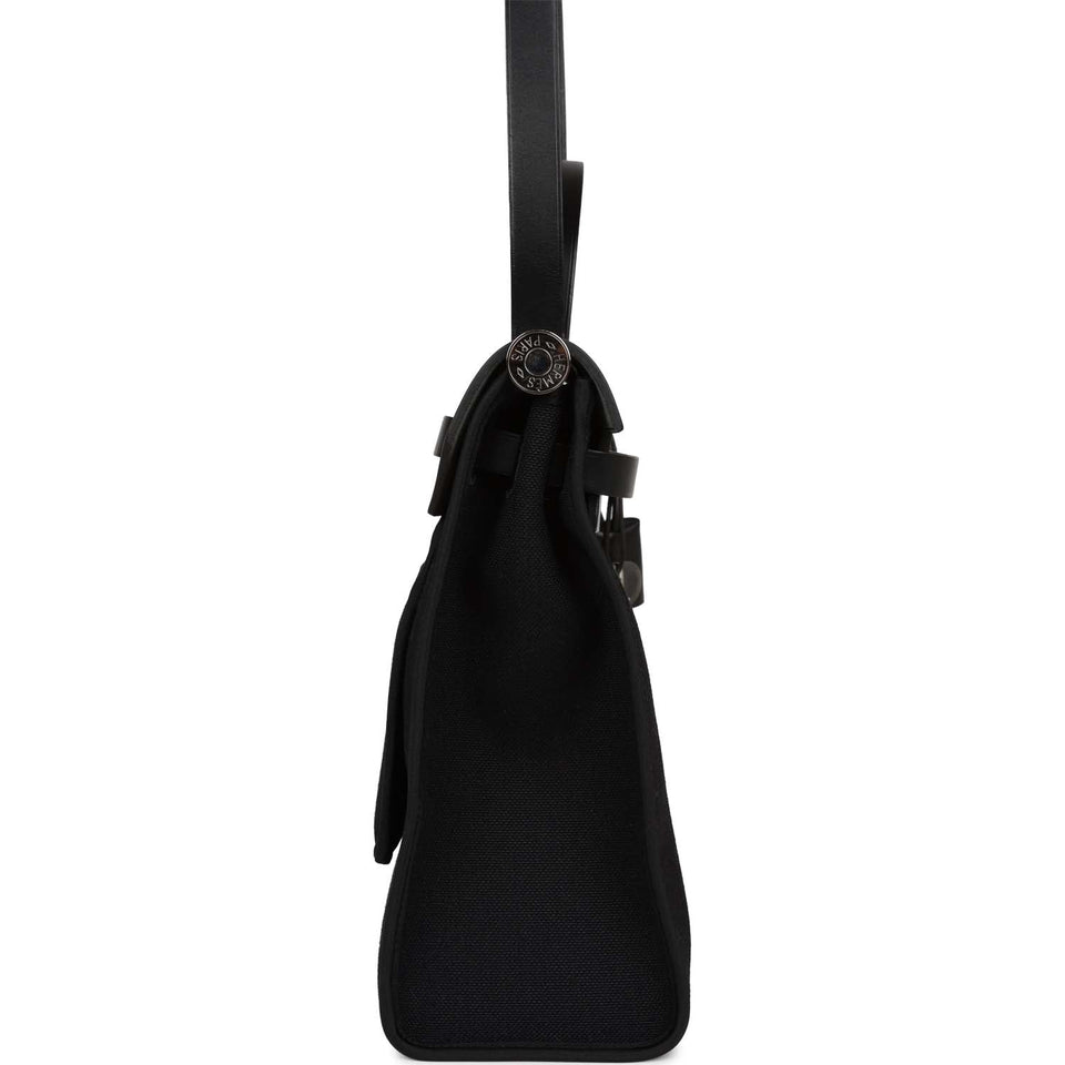 Hermes Herbag Zip PM 31 Black Toile H Berline Hunter Palladium Hardware