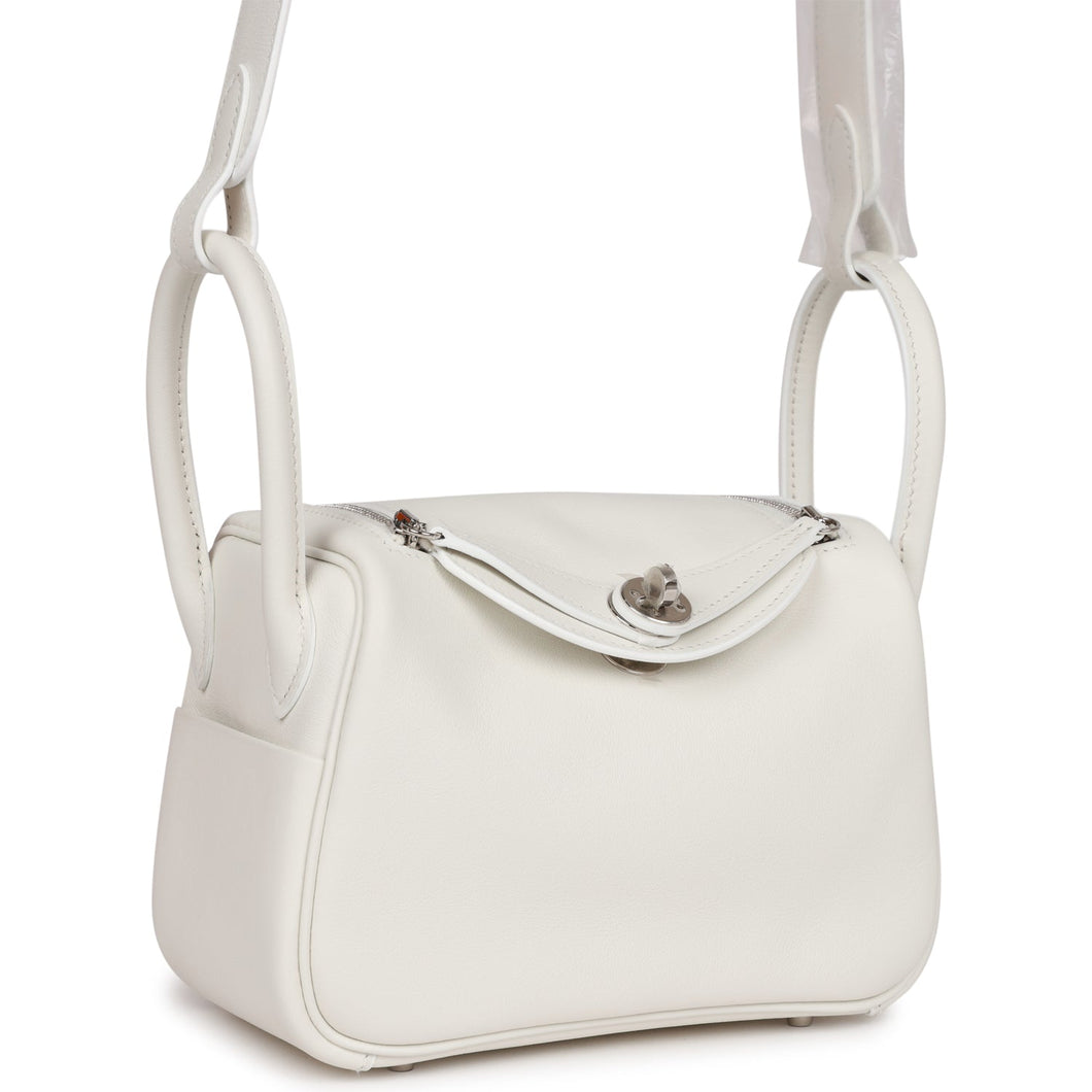 Hermes Mini Lindy White Swift Palladium Hardware