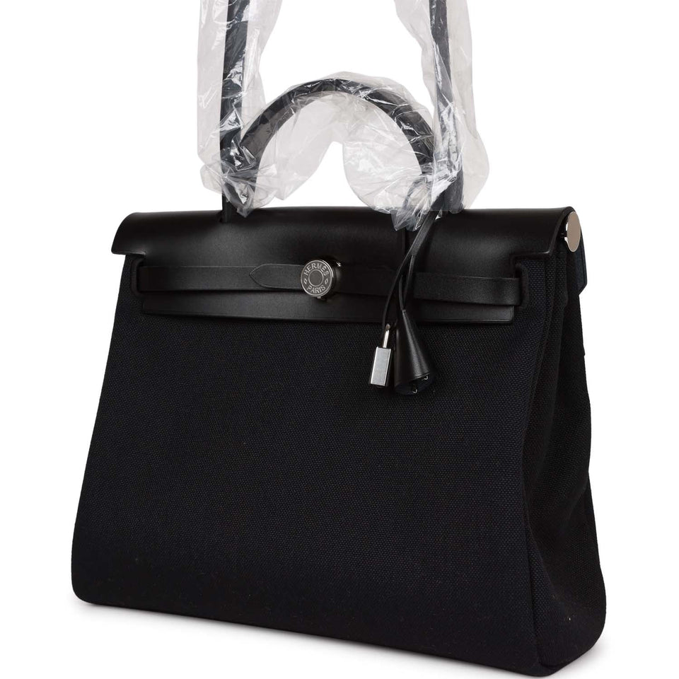 Hermes Herbag Zip PM 31 Black Toile H Berline Hunter Palladium Hardware