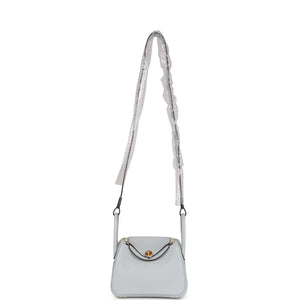 Hermes Mini Lindy Bleu Pale Clemence Gold Hardware