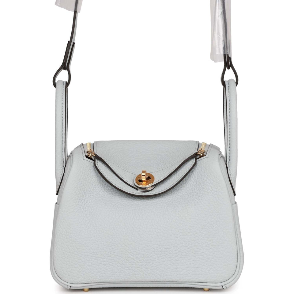 Hermes Mini Lindy Bleu Pale Clemence Gold Hardware