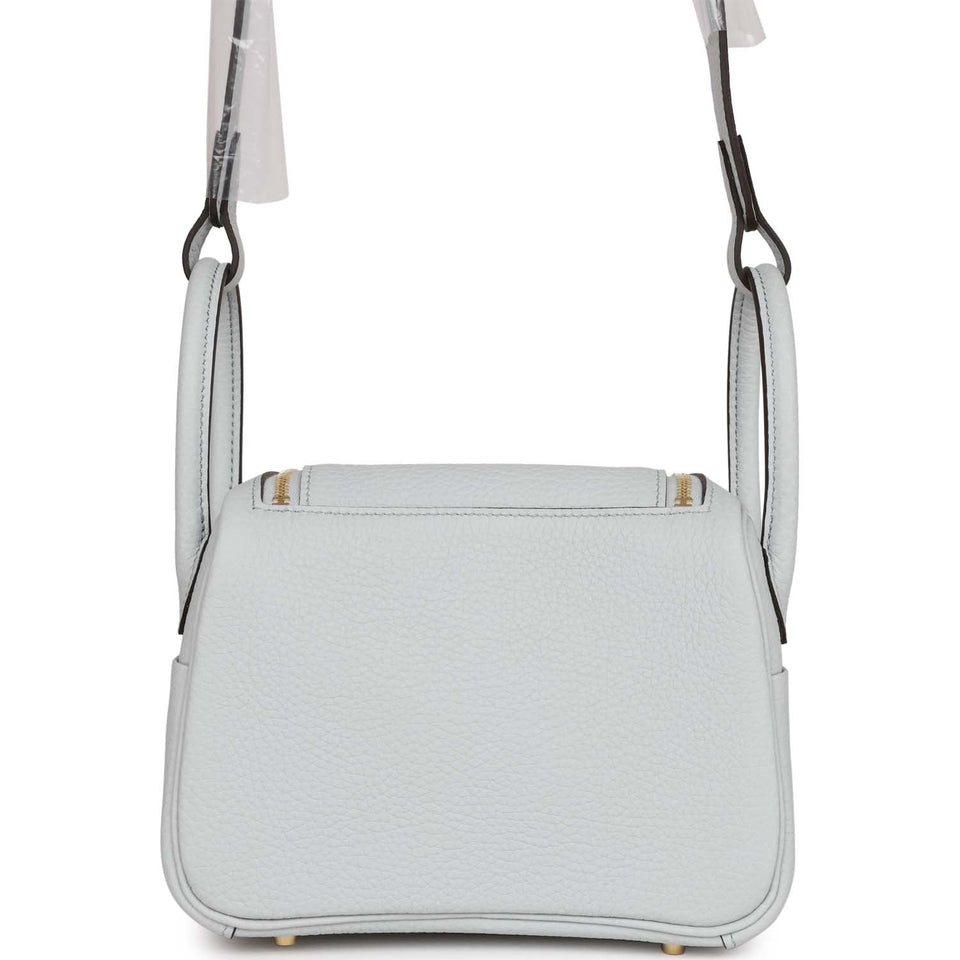 Hermes Mini Lindy Bleu Pale Clemence Gold Hardware