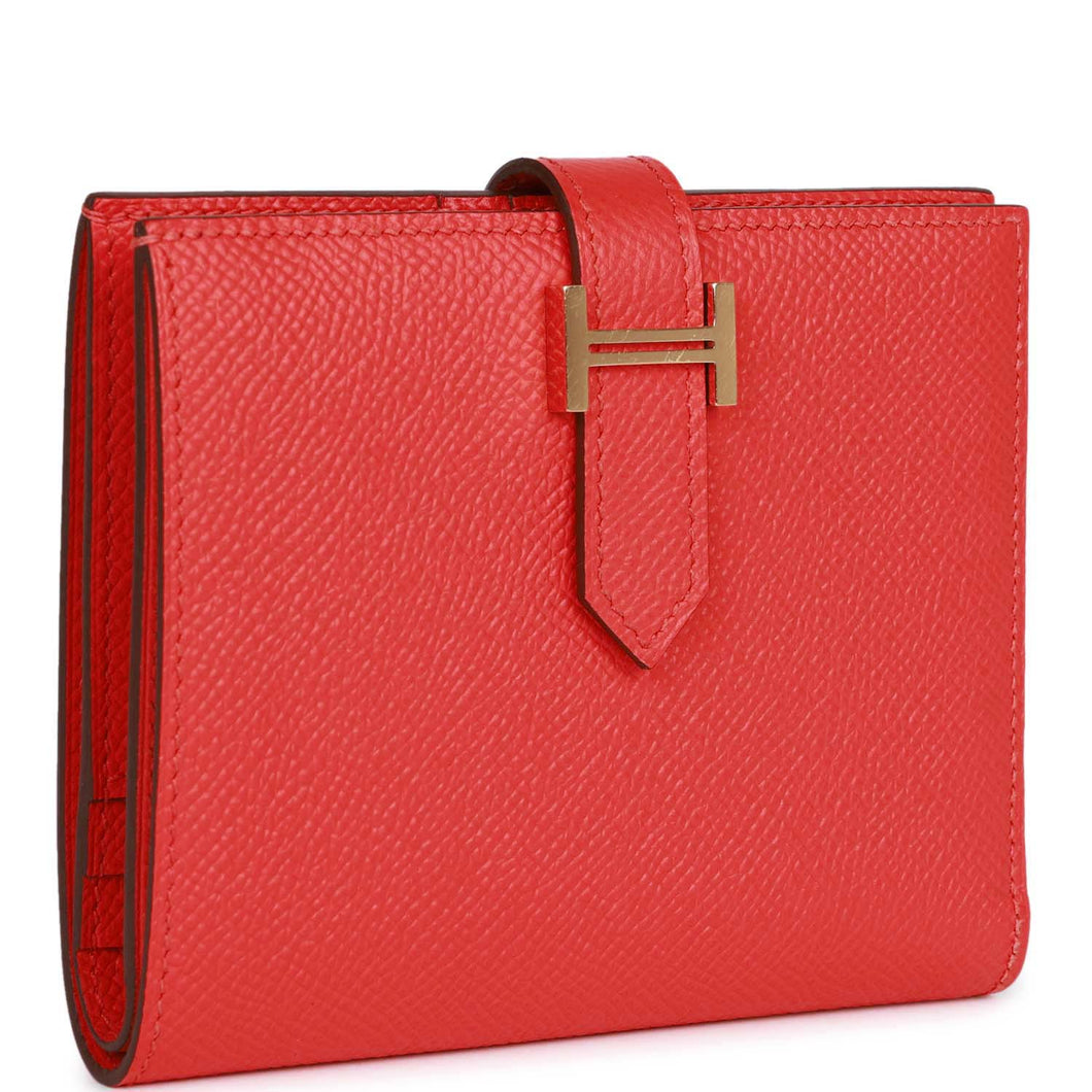Hermes Bearn Compact Wallet Rouge de Coeur Epsom Gold Hardware