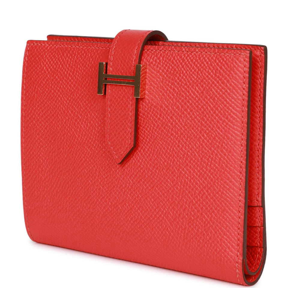 Hermes Bearn Compact Wallet Rouge de Coeur Epsom Gold Hardware